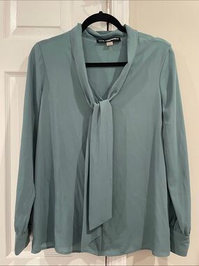 Karl Lagerfeld Women’s Dark teal Tie-Neck Long Sleeve Blouse Size Medium